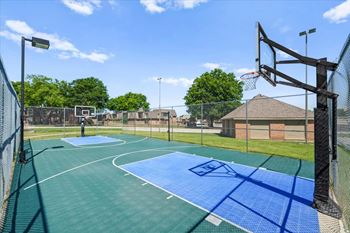 Basketball court with blue mat 